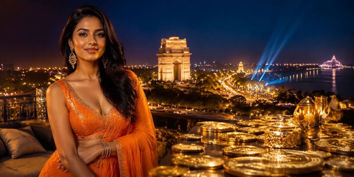 Lottery players celebrating at India Gate with jackpot winnings