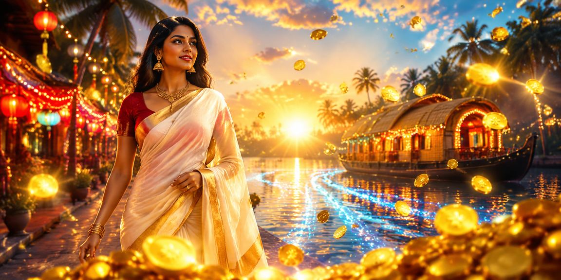 Live casino experience represented by Kerala backwaters and blue-gold themed game visuals